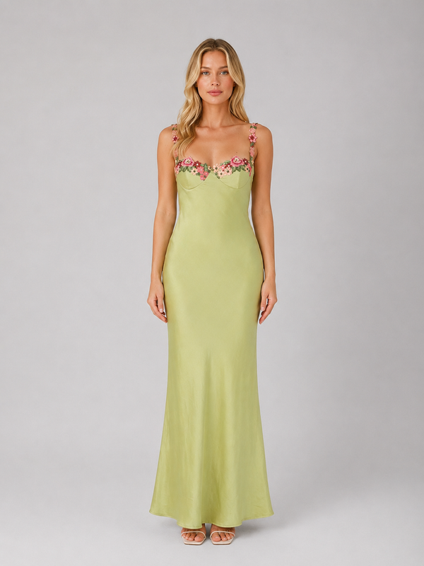 Women’s Embroidered Maxi Dress with Sculpted Fit