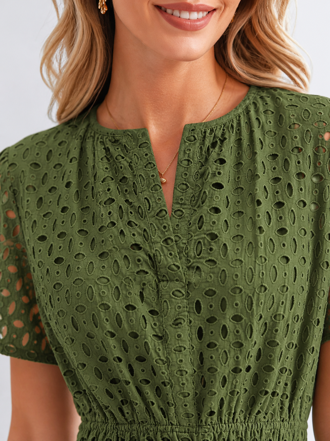 Women’s Eyelet Midi Dress with Breathable Fabric