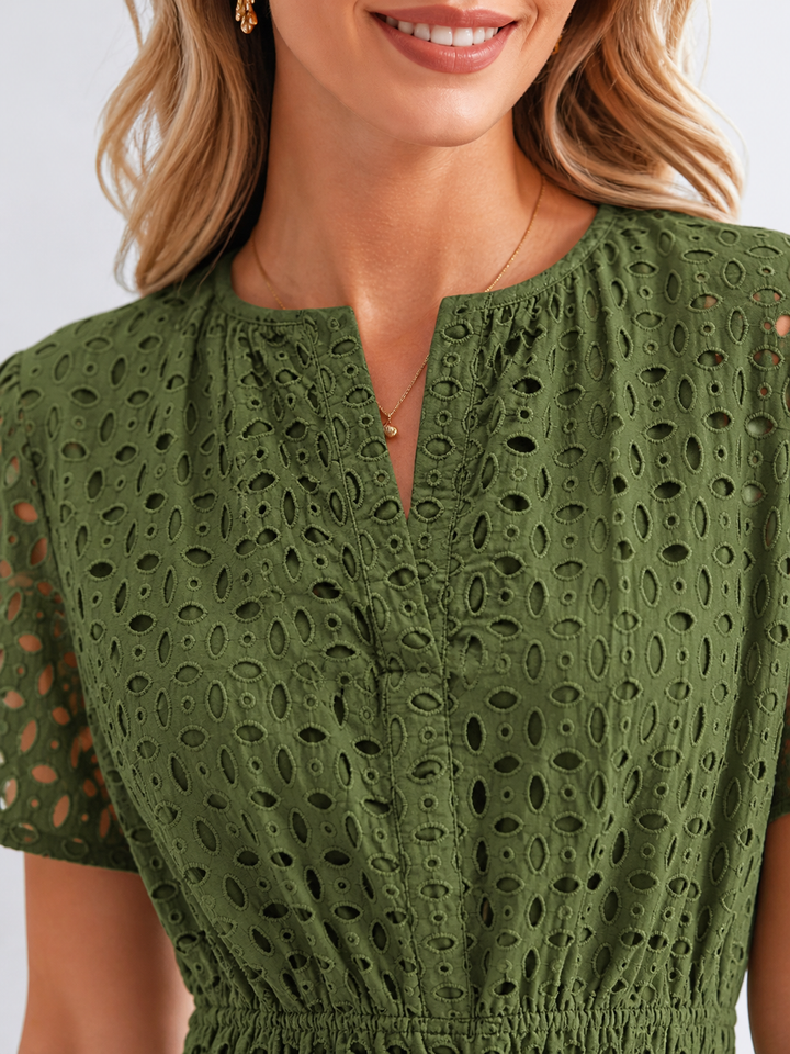 Women’s Eyelet Midi Dress with Breathable Fabric