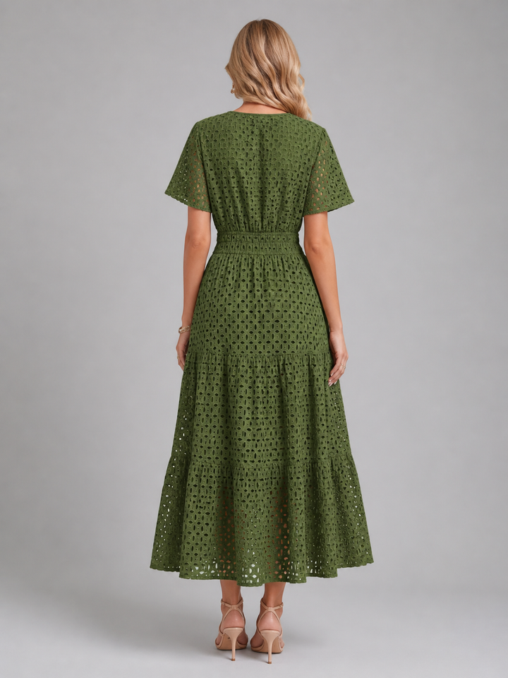 Women’s Eyelet Midi Dress with Breathable Fabric