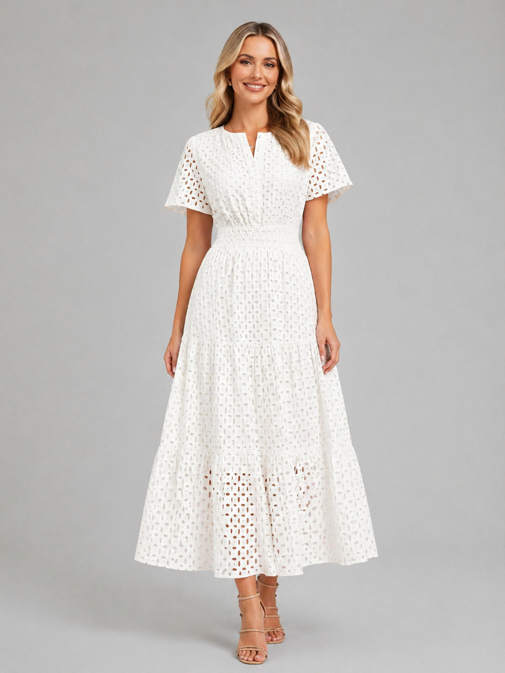 Women’s Eyelet Midi Dress with Breathable Fabric