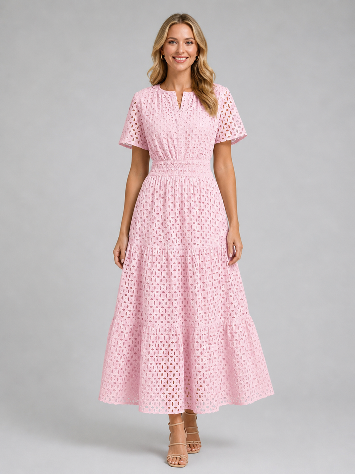 Women’s Eyelet Midi Dress with Breathable Fabric