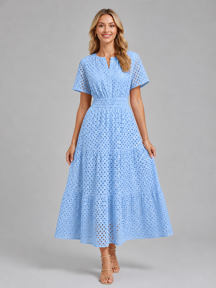 Women’s Eyelet Midi Dress with Breathable Fabric