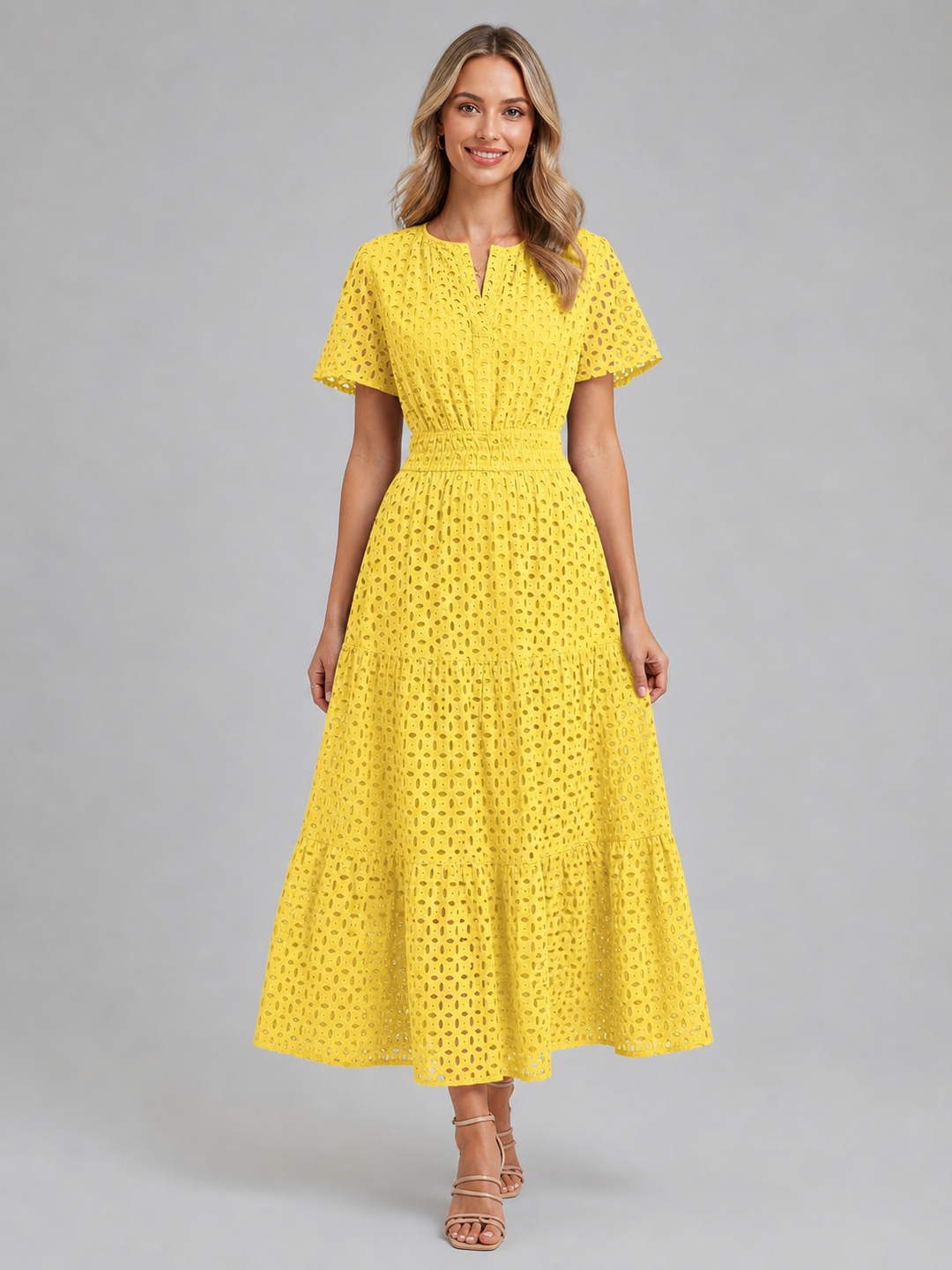Women’s Eyelet Midi Dress with Breathable Fabric