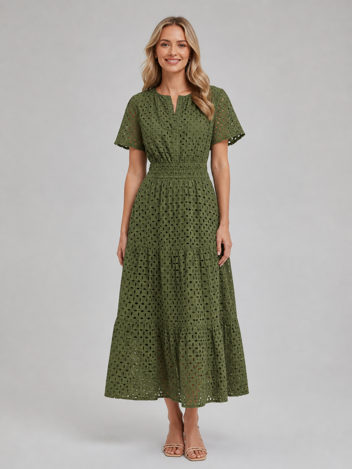 Women’s Eyelet Midi Dress with Breathable Fabric