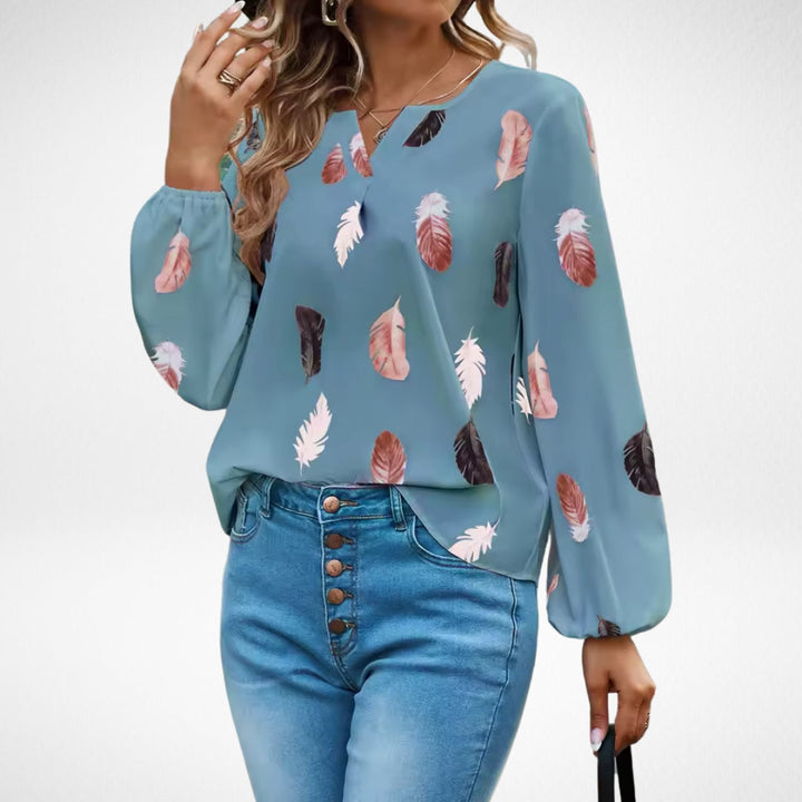 Women's Flattering-fit Blouse with Feather Print for Work