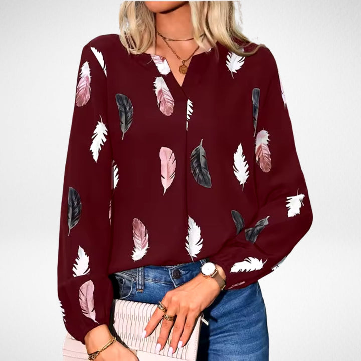 Women's Flattering-fit Blouse with Feather Print for Work