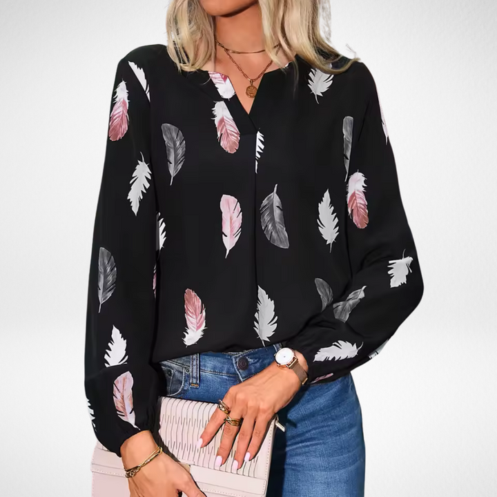 Women's Flattering-fit Blouse with Feather Print for Work