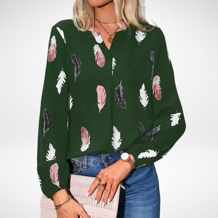 Women's Flattering-fit Blouse with Feather Print for Work