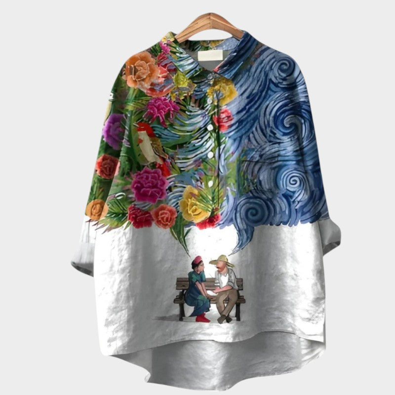 Women's Floral Blouse with Nature Print for Smart-Casual