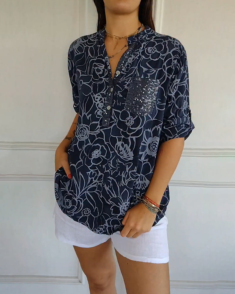 Women's Floral Blouse with Relaxed Fit for Casual Day Out