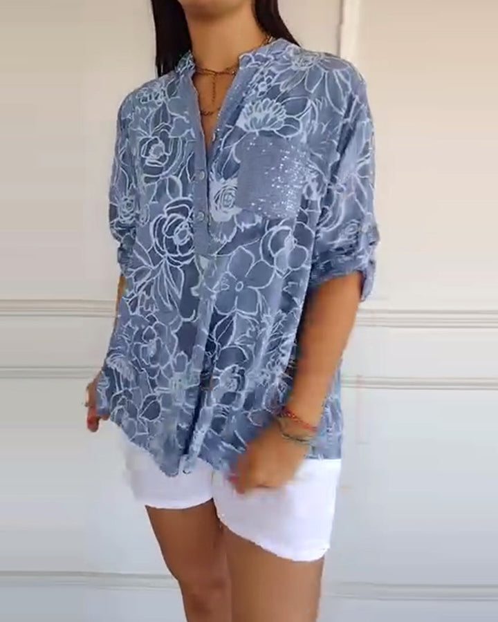 Women's Floral Blouse with Relaxed Fit for Casual Day Out