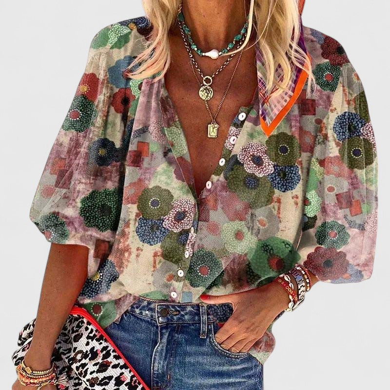 Women's Floral Blouse with Unique Pattern for Smart Casual