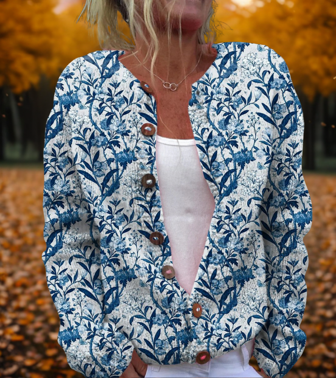 Women's Floral Cardigan with Cosy Drape for Autumn Layering