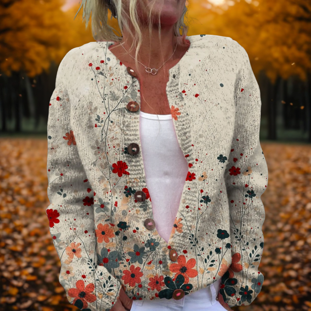 Women's Floral Cardigan with Open Front for Autumn