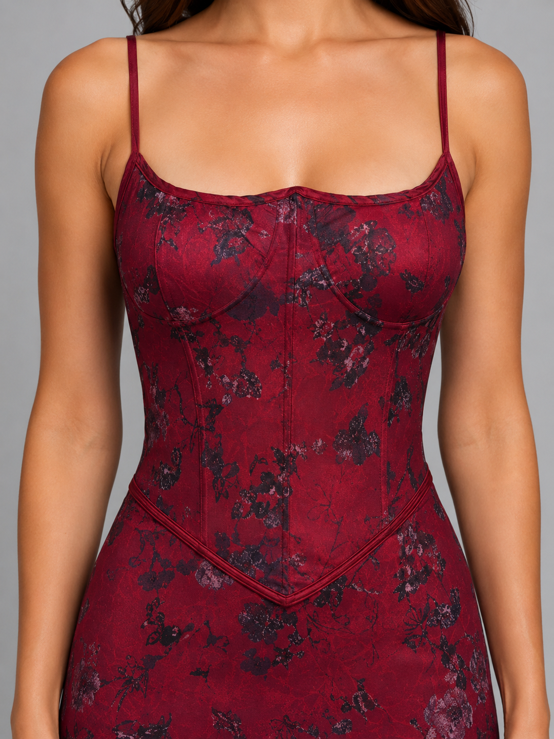 Women’s Floral Corset Maxi Dress with Lace-Up Back