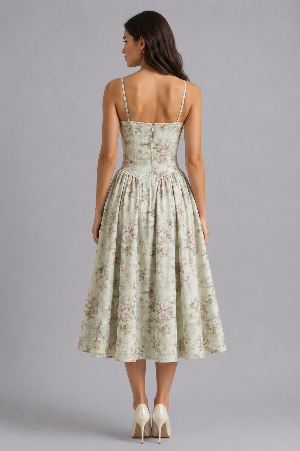 Women’s Floral Corset Midi Dress with Sweetheart