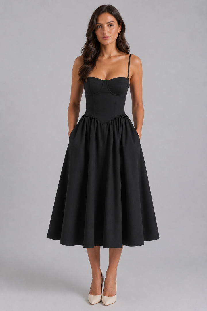 Women’s Floral Corset Midi Dress with Sweetheart