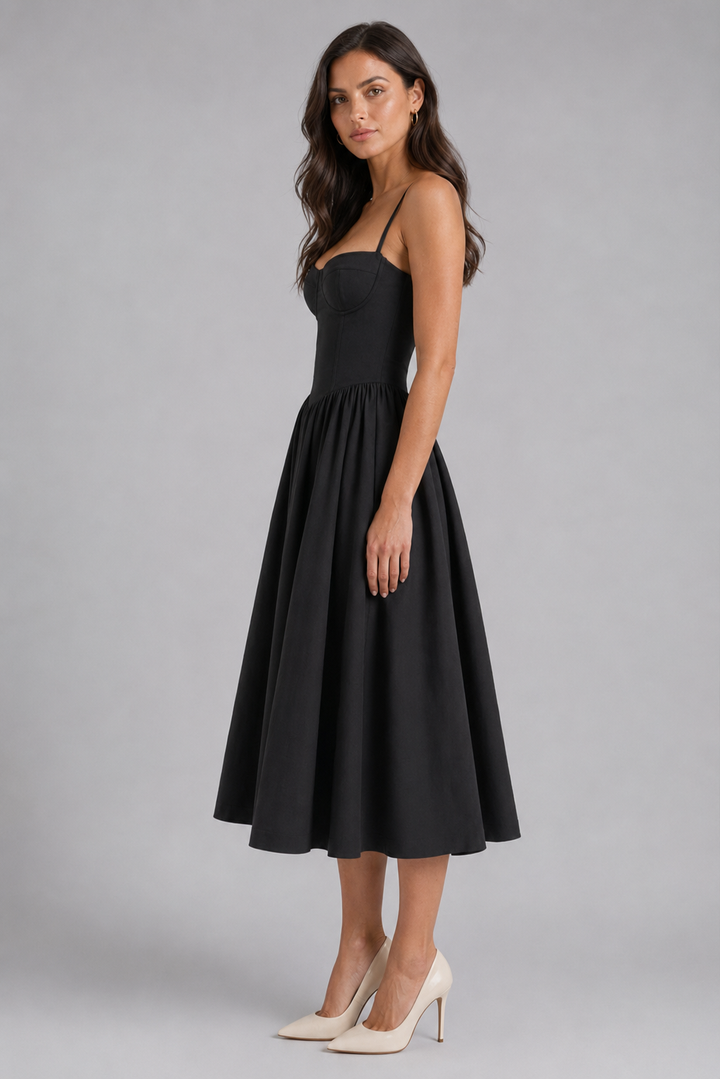 Women’s Floral Corset Midi Dress with Sweetheart