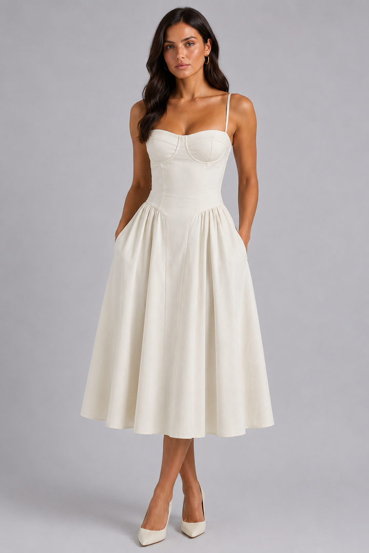 Women’s Floral Corset Midi Dress with Sweetheart