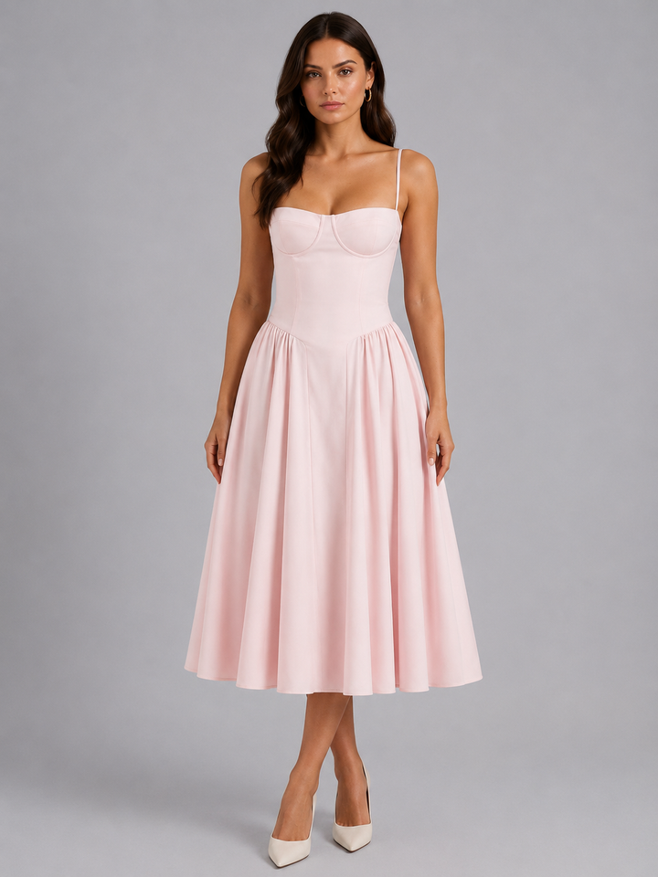 Women’s Floral Corset Midi Dress with Sweetheart