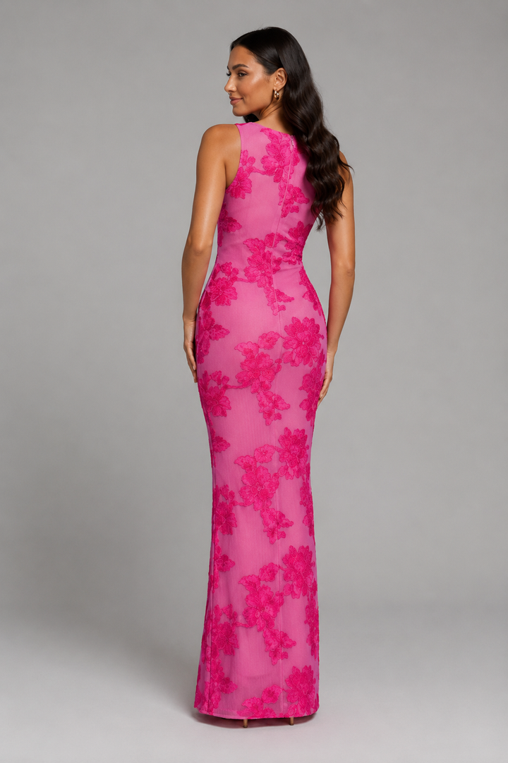 Women's Floral Embroidered Maxi Dress with Sleeveless