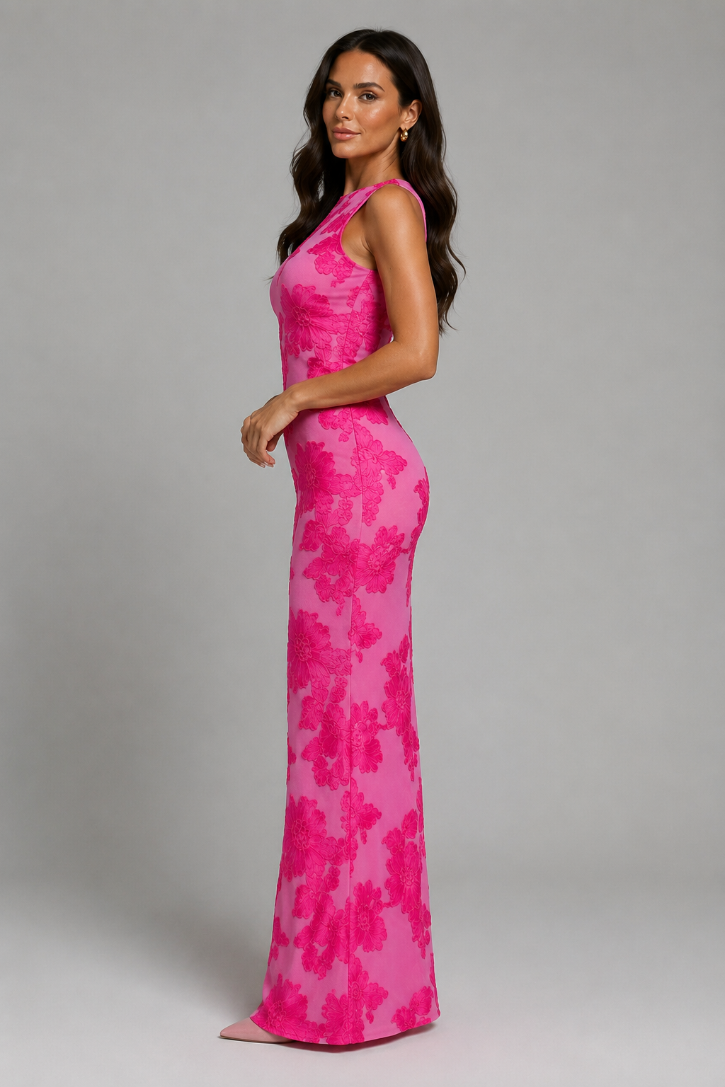 Women's Floral Embroidered Maxi Dress with Sleeveless