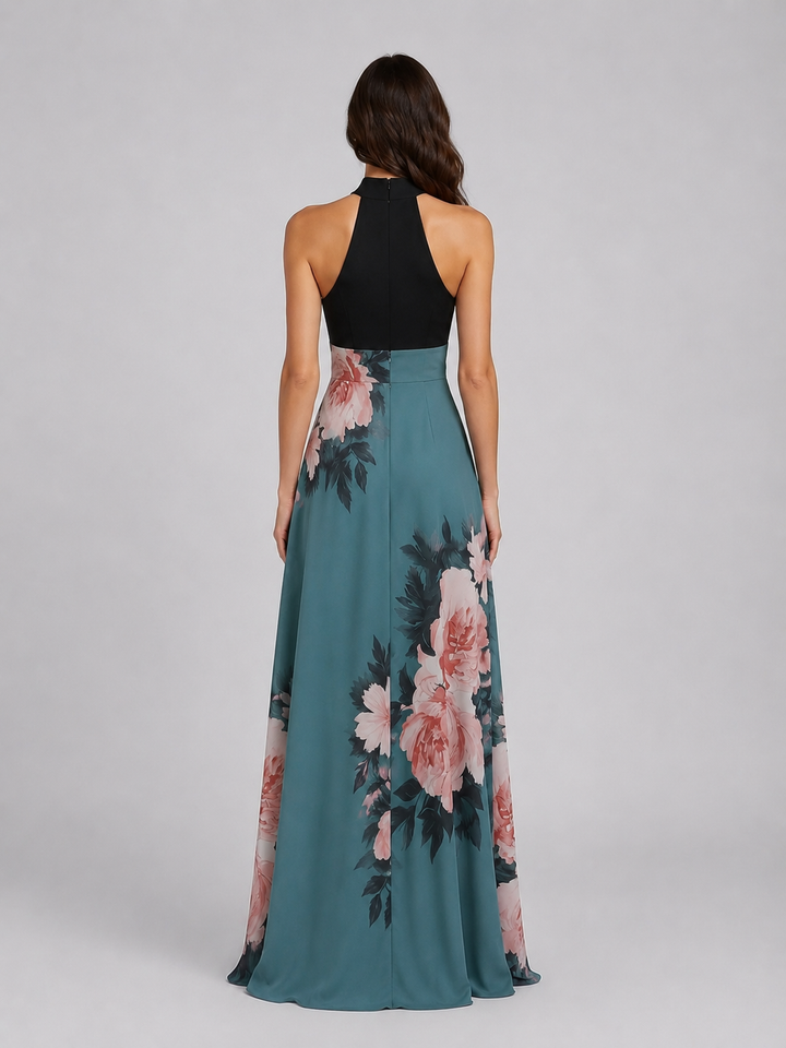 Women’s Floral Halter Maxi Dress with Slit