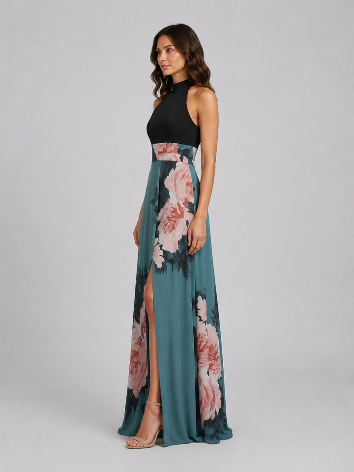 Women’s Floral Halter Maxi Dress with Slit