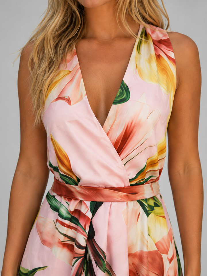 Women’s Floral Halter Maxi Dress with Waist
