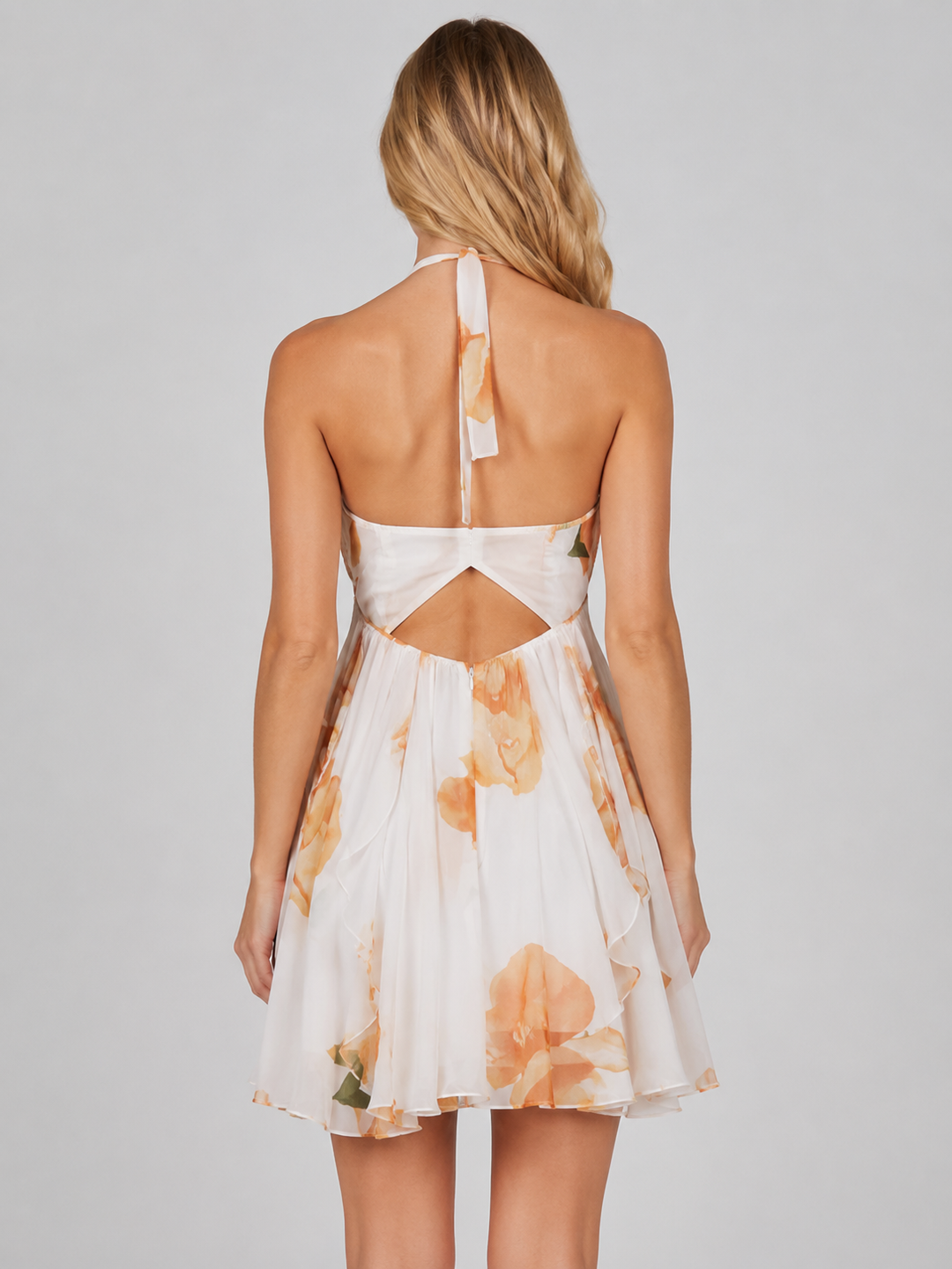 Women’s Floral Halter Mini Dress with Ruffles