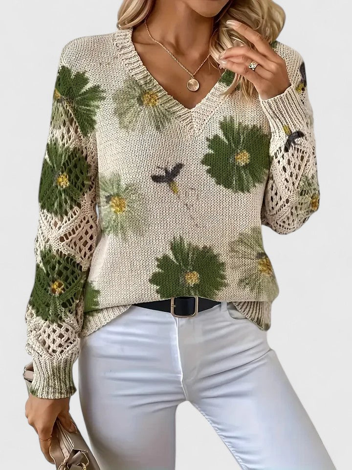 Women's Floral Knit Cardigan with Airy Sleeves for Everyday
