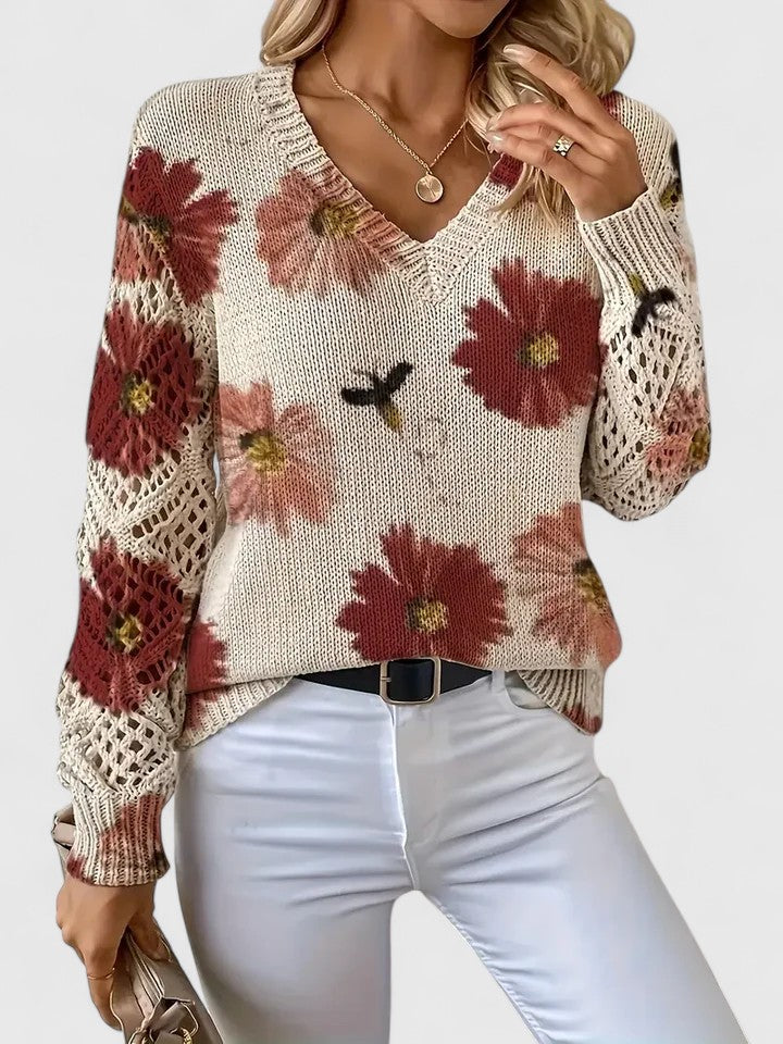 Women's Floral Knit Cardigan with Airy Sleeves for Everyday