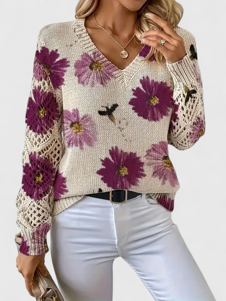 Women's Floral Knit Cardigan with Airy Sleeves for Everyday