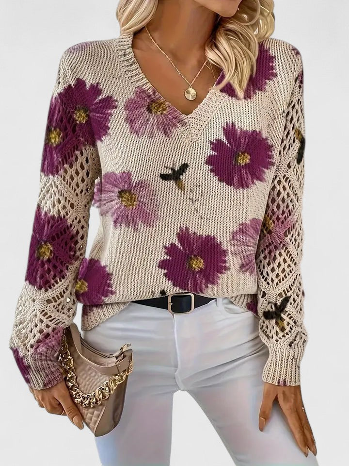 Women's Floral Knit Cardigan with Airy Sleeves for Everyday