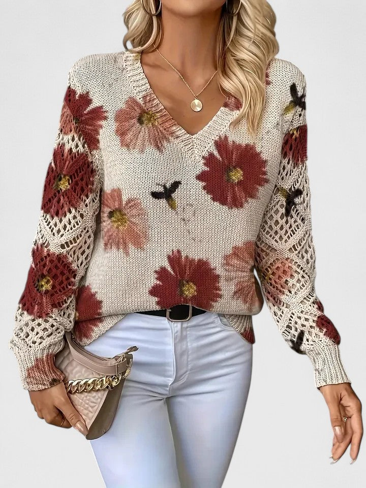 Women's Floral Knit Cardigan with Airy Sleeves for Everyday