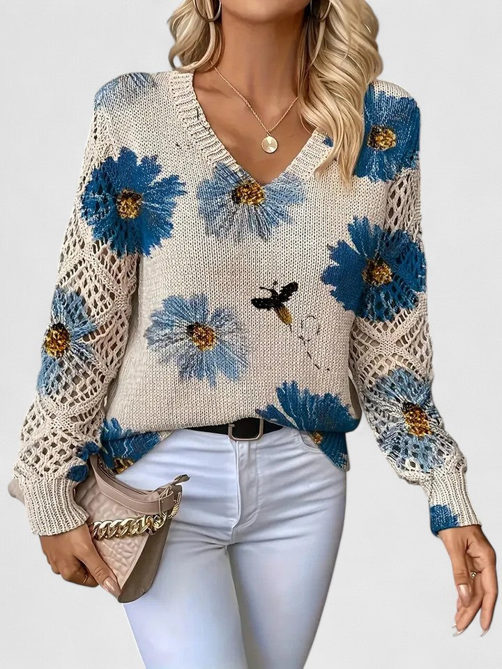 Women's Floral Knit Cardigan with Airy Sleeves for Everyday