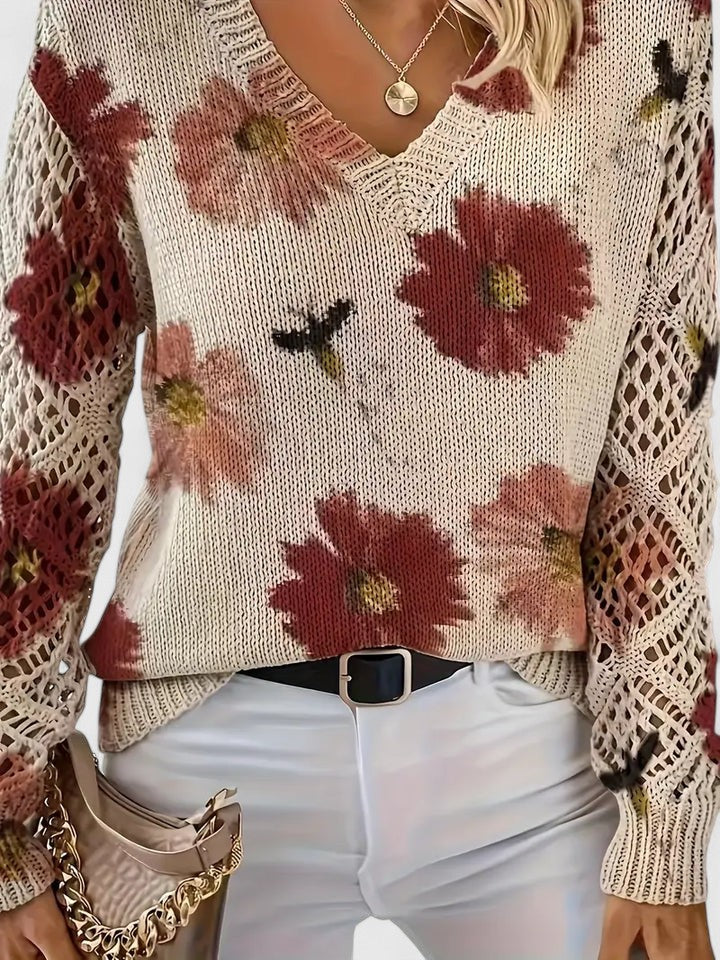 Women's Floral Knit Cardigan with Airy Sleeves for Everyday