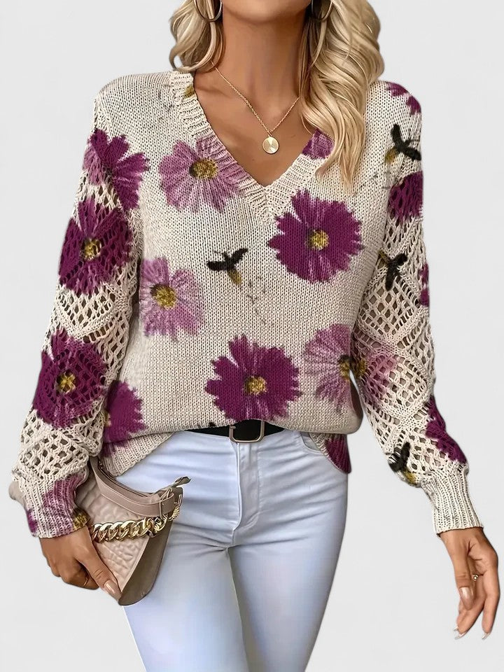 Women's Floral Knit Cardigan with Airy Sleeves for Everyday