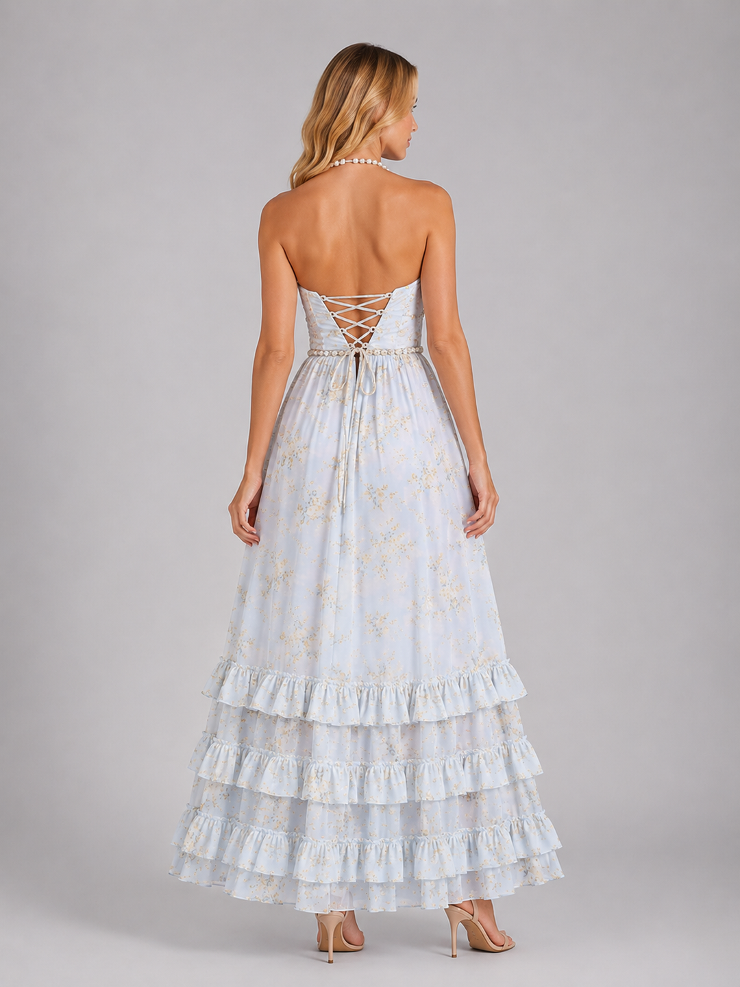 Women’s Floral Maxi Dress with Beaded Halter