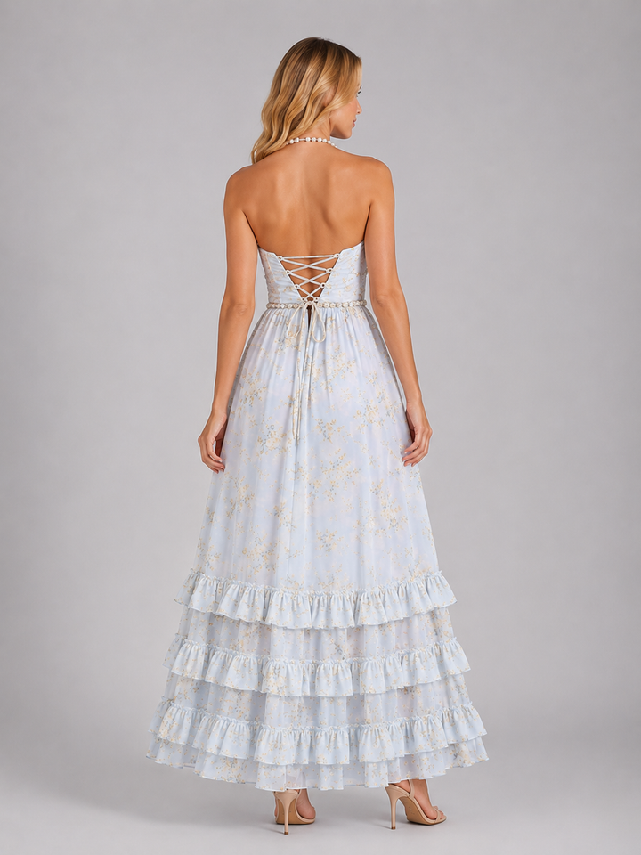 Women’s Floral Maxi Dress with Beaded Halter