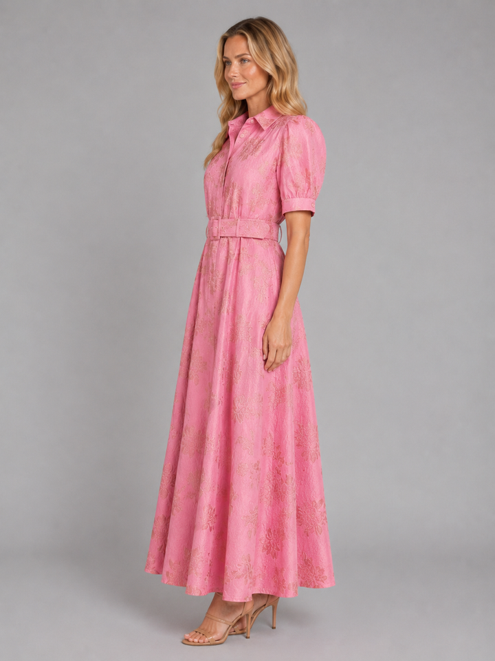 Women’s Floral Maxi Dress with Belted Waist