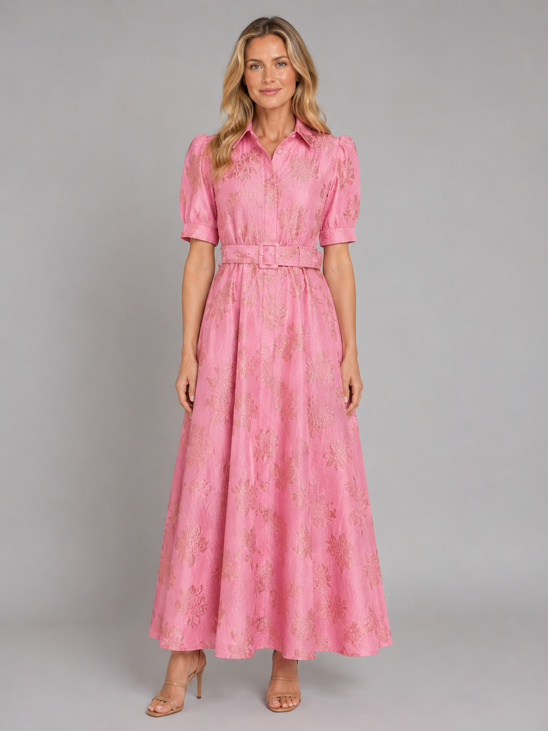 Women’s Floral Maxi Dress with Belted Waist
