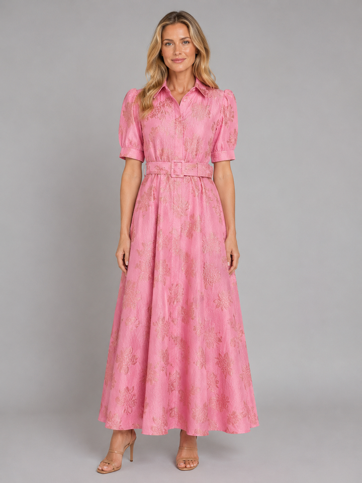 Women’s Floral Maxi Dress with Belted Waist