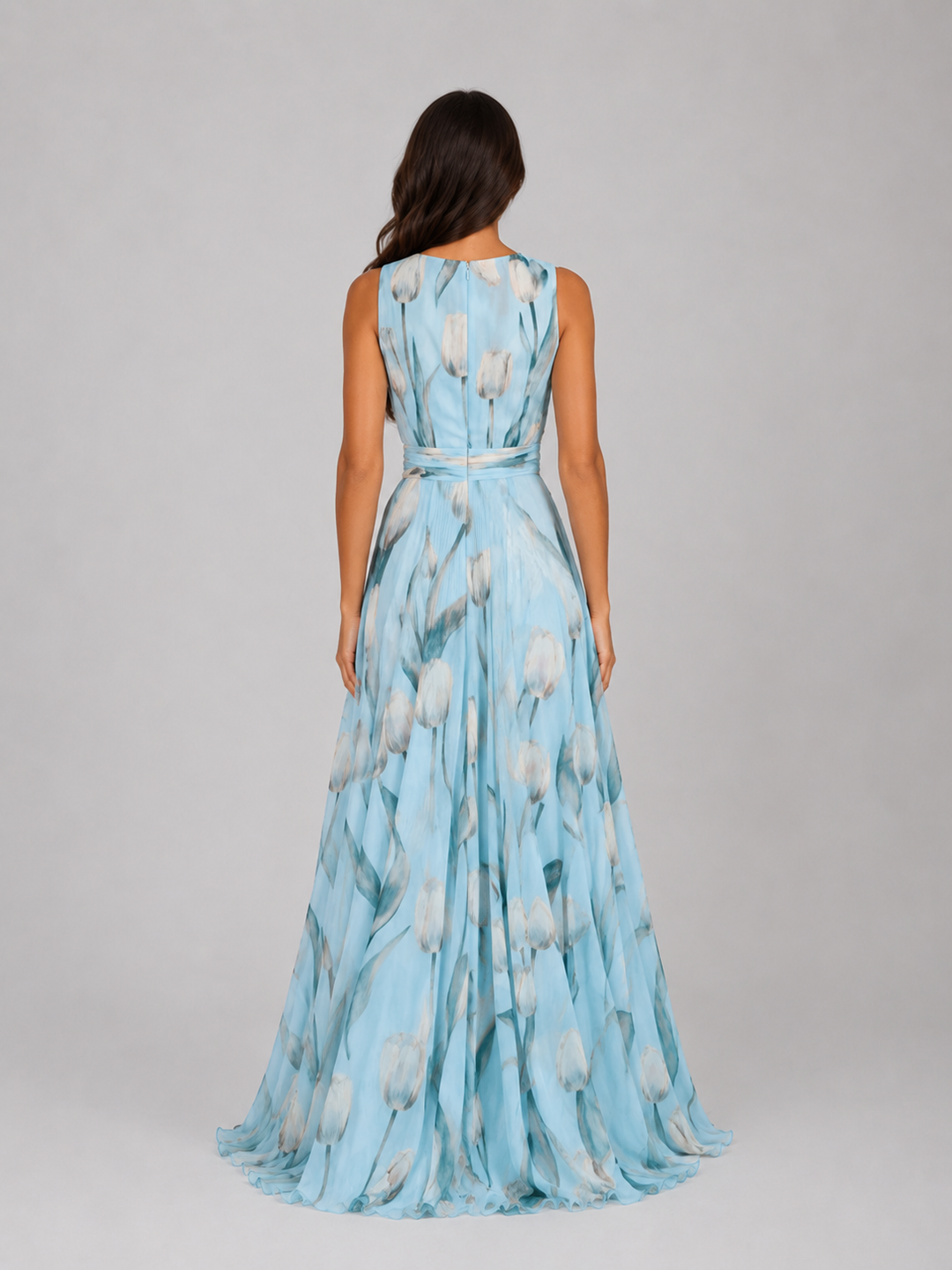 Women’s Floral Maxi Dress with Cinched Waist
