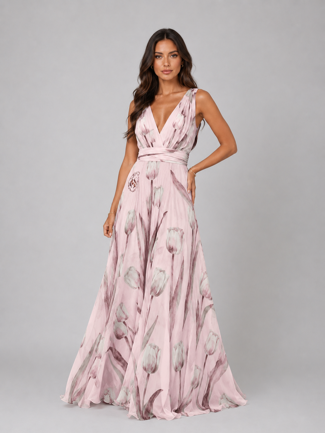 Women’s Floral Maxi Dress with Cinched Waist
