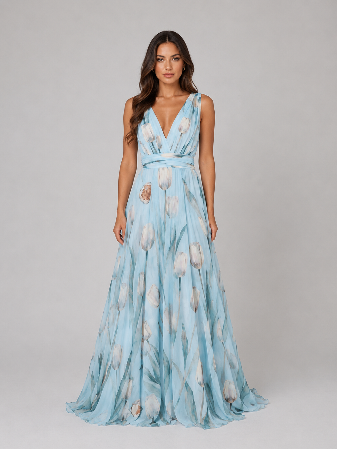 Women’s Floral Maxi Dress with Cinched Waist