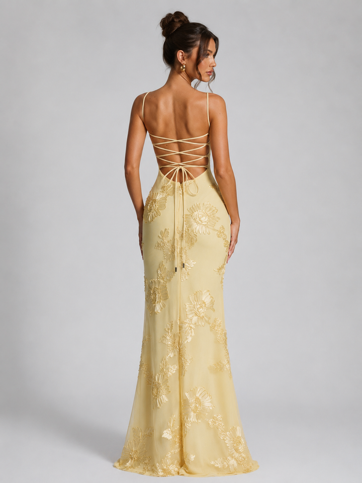 Women’s Floral Maxi Dress with Corset Bodice