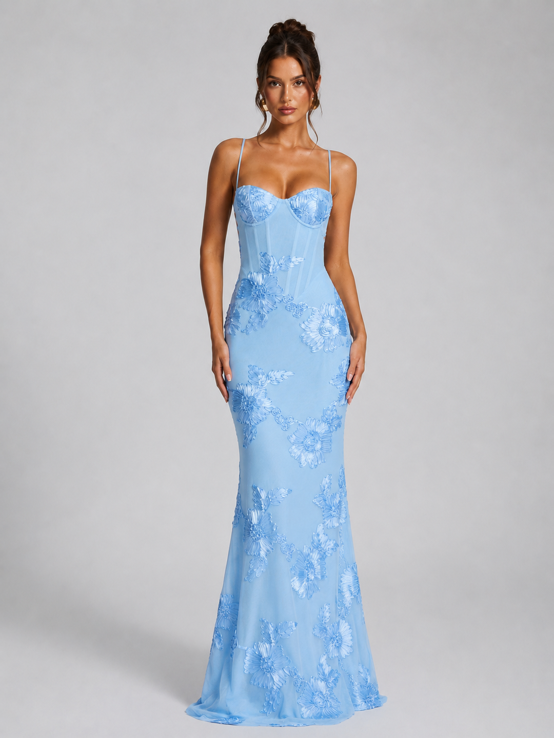 Women’s Floral Maxi Dress with Corset Bodice