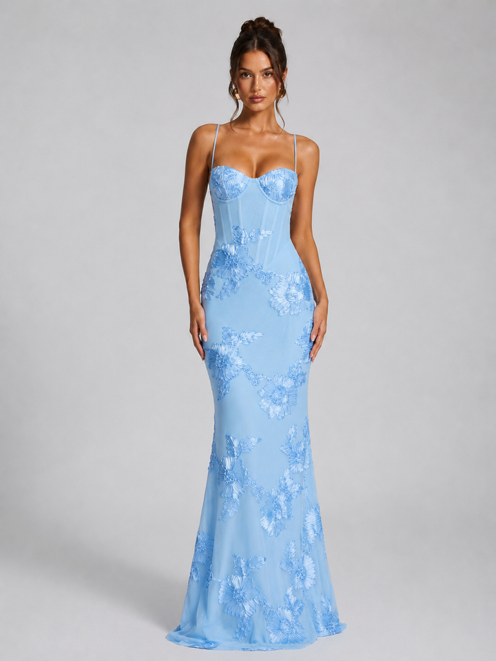 Women’s Floral Maxi Dress with Corset Bodice